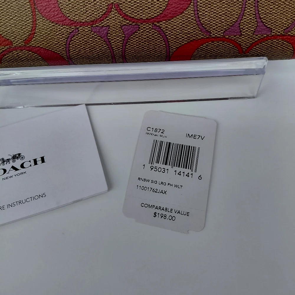 Coach Rainbow Multi-Color Signature Large Phone Wallet With Strap NWT 🌈🌈 - Picture 4 of 11